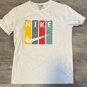 Nike Men's White Tee with Color Block Graphic